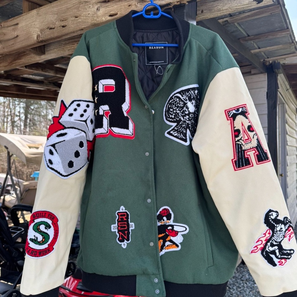 Reason Green and Cream Varsity Jacket